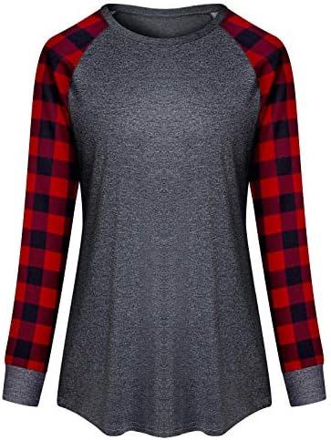 Tanst Women Casual Long Sleeve Crew Neck Splicing Tunic Shirts