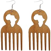 ROSTIVO Comb Earrings for Women Lightweight Big Wooden African Style Dangle Earrings