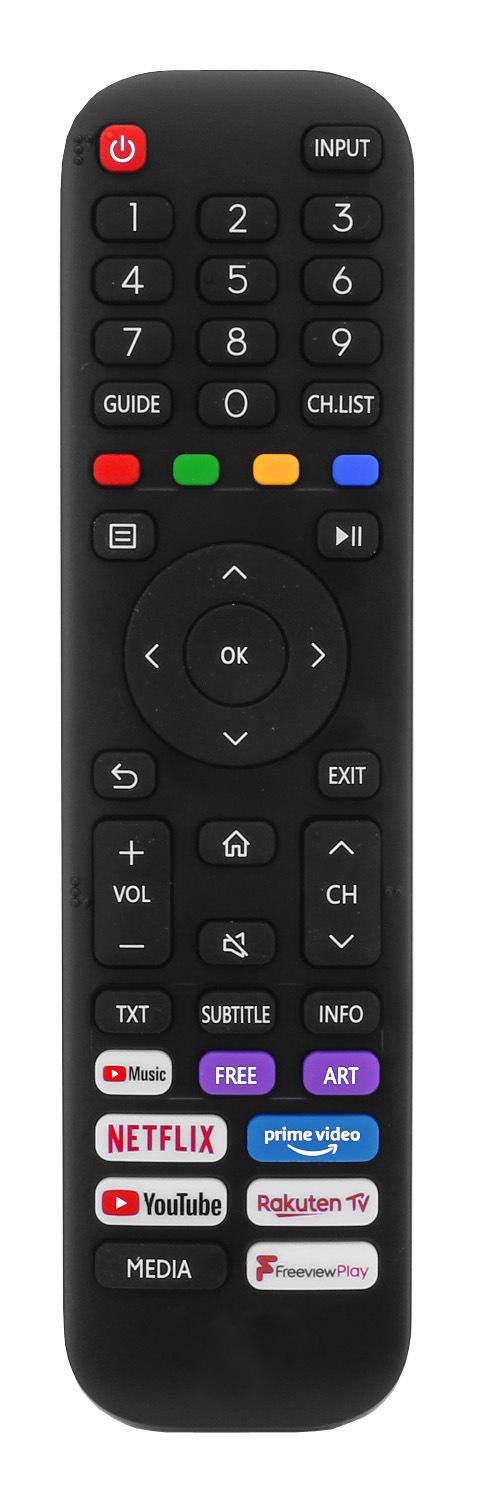 Hisense Vidaa Remote Control with NetFlix, Youtube, AmazonPrime, Rakunten TV, FreeviewPlay Compatible for 50A7500F 65A7500F 43A7500FTUK 50A7500FTUK 65A7500FTUK 43AE7400F LED LCD TVs