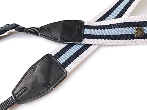 Camera Neck Shoulder Belt Strap,Alled Leather Vintage Print Soft Camera Straps for Women /Men for DSLR / SLR / Nikon / Canon / Sony / Olympus / Samsung / Pentax/ Fujifilm (Soft White and Blue)