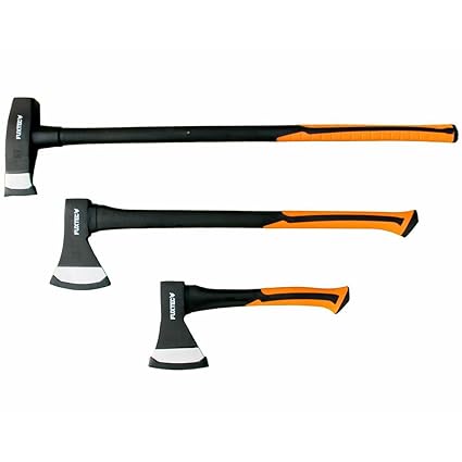 FUXTEC AXT Set, 3 teilig, Beil 900gr, Axt 1.600gr. Spaltaxt 3.900gr. Spalthammer Axtset, Spaltbeil