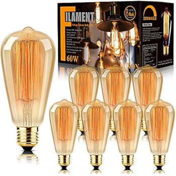 8-Pack Edison Bulb Antique Vintage Style Light Bulbs Dimmable Amber Warm 60W E26 Base for Wall Sconce Chandelier Retro Fixture by LUXON