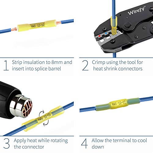 50 PCS Wirefy Heat Shrink Butt Connectors Yellow 1210 AWG Electrical