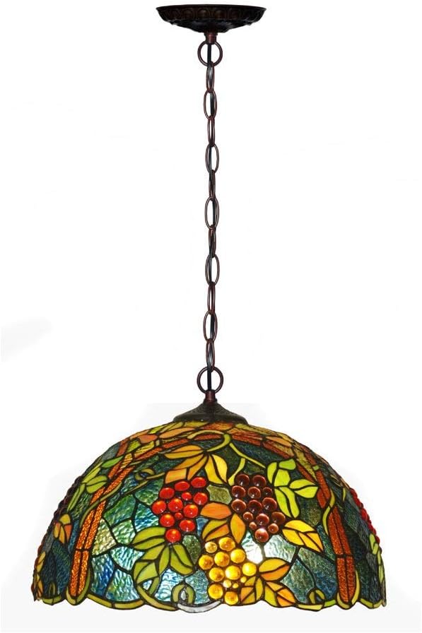 Foraging hamster Dome Light Tiffany Style Retro European Warm Living Room Bedroom Restaurant Coffee Bar Harvest Grape Stained Glass Chandelier W42CM H25CM Home Decoration
