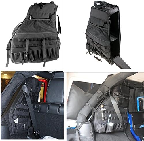 2PCS JKU Roll Bar Storage Bag Cage for 2007-2017 Jeep Wrangler JK 4-door with Multi-Pockets &amp; Organizers,Cargo Bag Saddlebag Tool Kits Glasses Phone Bottle Drink Tissue Gadget Holder(1 Pair)DJ06