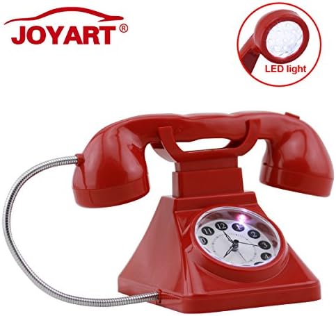 Joyart Antique Antique Phone Alarm Clock with Flexible Cord LED Desk Lamp and Antique Ringer Sound Effect Battery or Wall Outlet Power for Kids
