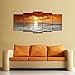 Wieco Art Grand Sight Extra Large 5 Panels Modern Landscape Artwork HD Seascape Giclee Canvas Prints Sea Beach Pictures to Photo Paintings on Canvas Wall Art for Home Decorations Wall Decor