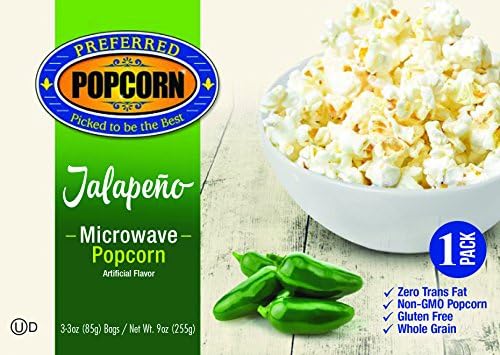 Microwave Jalapeno Popcorn - 100% Farmer Owned - Preferred Popcorn - All Natural - Spicy Snack - One 3.0 oz Bag -USA Nebraska Made - Premium Popcorn - Gluten Free - NonGMO - Whole Grain Fresh Popcorn