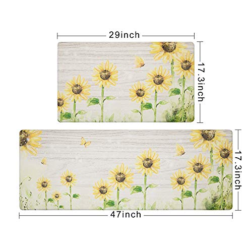 SHACOS Sunflower Kitchen Rugs Mats Set of 2 Pieces Anti Fatigue Mat Foam Runner Cushioned Waterproof Kitchen Floor… - Image 2