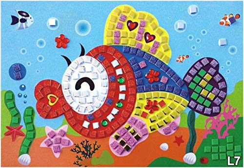 lizipai Mosaic Sticker Art for Kids Handmade Puzzles Craft Kits Angel Car Boat Animals - 6 Different Pictures