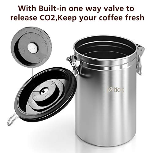 KKTICK Coffee Canister, Airtight Coffee Container with Scoop, CO2 Vent