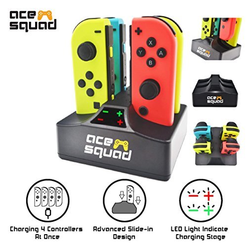 4 in 1 Charging Dock for Nintendo Switch Joy Con w/ USB C Cable - 4 Ports Switch Controller Charging Station - Joy-Con Charger - Fast Charging w/ Light Indicator Easy Plug-in for Joy-Cons by AceSquad