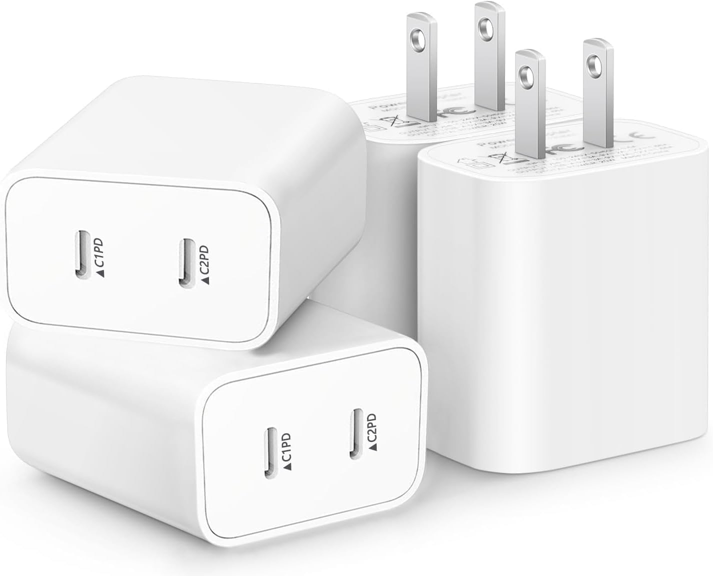 USB C Charger Block,4-Pack Dual Port USB C Fast Charging Block,2in1 Dual Ports Plug Wall Chargers,Type C Wall Charger Plug for iPhone 16/16 Pro/16 Pro Max/16e/iPhone 15 Pro Max/14/13/12 Pro/11/XS/XR/X Image