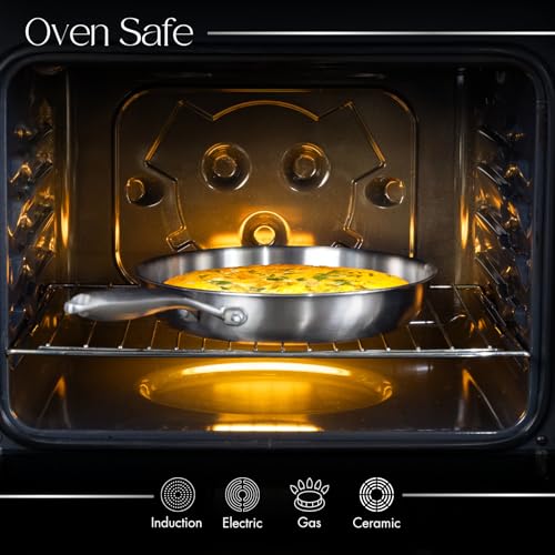 Stainless Steel Frying Pan Set – 3pcs Induction Hob Pan Set – Naturally Non-Stick Tri-Ply Stainless Steel – 18cm, 26cm & 30cm Cooking Pans – by Nuovva