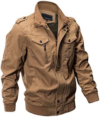 Buytop Men's Cotton Jacket Casual Military Windbreaker Jacket Cotton Trucker Outerwear(2701Khaki-S)