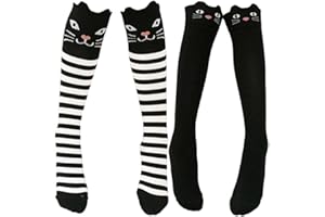 2 Pairs Girls Knee High Socks Kids Crazy Fun Socks Gift Breathable Cute Animal Patterns Long Cotton Socks