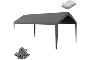 BIRODEKO Carport Replacement Canopy Cover 10'x20' for Tent Top Garage Shelter Cover with Ball Bungees, 800D Oxford Replacement Cover Waterproof & UV Protection, Not Included Frame (Dark Gray)