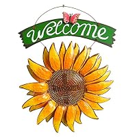 D-Foxes Vintage Iron Hanging Butterfly Sunflower Welcome Sign 12x15 inch for Door Hanging Home Decor