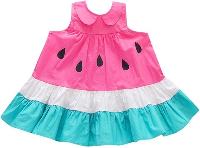 Amazon Co Jp Littlrspring スイカ ワンピース 丸襟 フレア ノースリーブ ドレス 子供服 ベビー服 女の子 服 ファッション小物