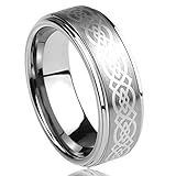 8MM Titanium Mens Womens Rings Laser Etched Celtic Knot Design Comfort Fit Wedding Bands