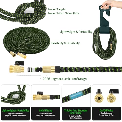Expanding Garden Hose 75 ft - Expandable Garden Hose Leak-Proof with 3 -Layer Latex Core - 2026 Version/New Patented,Lightweight, Durable, No-Kink Flexible Retractable Water Hose