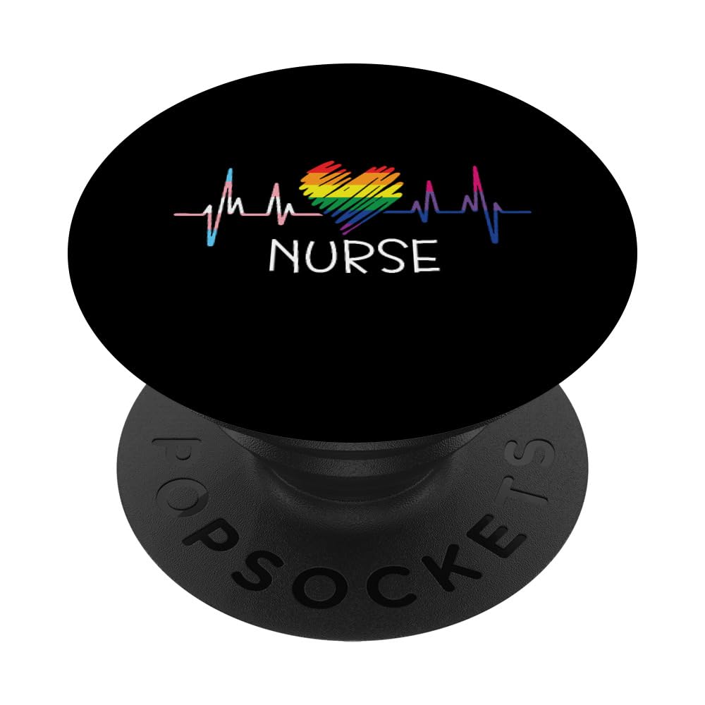 LGBTQ Nurse, Nurse's Apparel, Gay Pride Rainbow Heartbeat PopSockets Swappable PopGrip