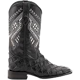 Ferrini Mens Bronco Pirarucu Print Embroidered Square Toe Pull On Casual Boots Mid Calf - Black - Size 10 D