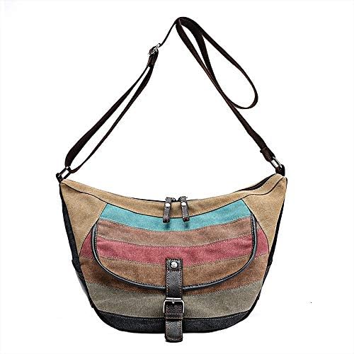 SAMSHOWS Women Canvas Cross Body Shoulder Tote Handbag Multi-Color Striped Lattice Hobo Shopping Travel Satchel bag