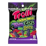 Trolli (1) bag Sour Brite Bats, Cats and Rats - Gummi Candy - Flavors: Cherry, Lemon, Strawberry, Grape, Orange, Lime - Assorted Halloween Shapes & Flavors Net Wt. 4 oz