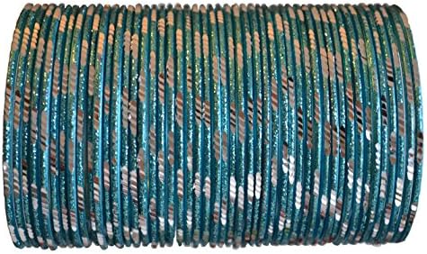 BangleEmporium Pixie collection! 48 Bollywood Style Light Blue Bangles with Silver cuts size Medium 2.8