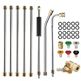 Mlife Pressure Washer Extension Wand,90 Inch Power Washer Lance, 240 Degree Pivoting Coupler, 1/4 Inch Quick Connect Fitting to Female NPT, 30 and 90 Degrees Curved Rod,4000 PSI