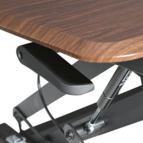 AIRLIFT 35.4" Gas-Spring Standing Desk Converter Workstation | Ergonomic Dual Monitor Riser with Keyboard Tray and Phone/Tablet Holder Height Adjustable to 19.1", Walnut - Thumbnail 6