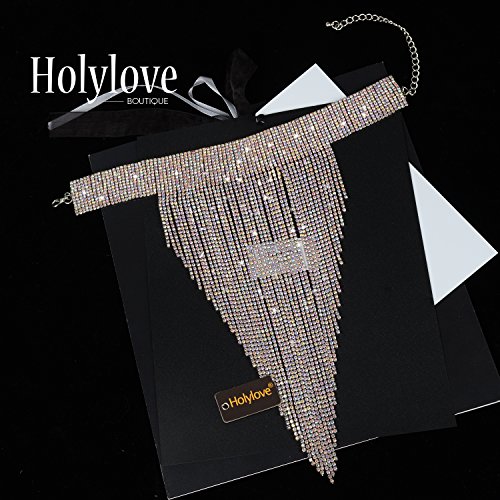 Holylove Stuning AB Crystal Tassel Collar Statement Necklace for Women Novelty Fashion Jewelry 1 Set with Gift Box-N23 Crystal