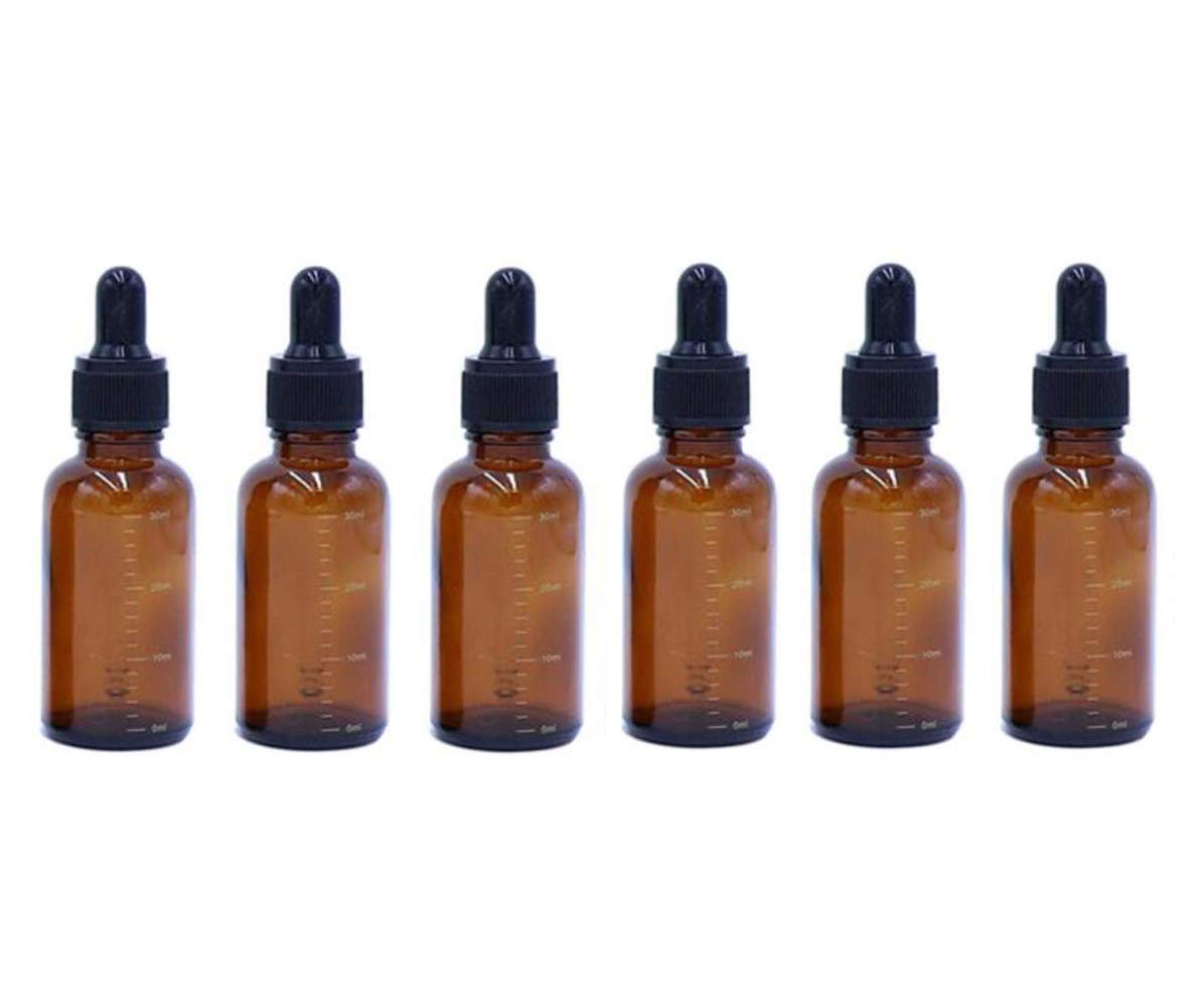 VASANA 6PCS 30ML 1Ounce 1OZ Refillable Amber Graduated Dropping Bottles with Glass Pipette Dropper Cosmetc Dispenser Empty Essential Oil Perfume Cosmetic Fluid Containers Jar