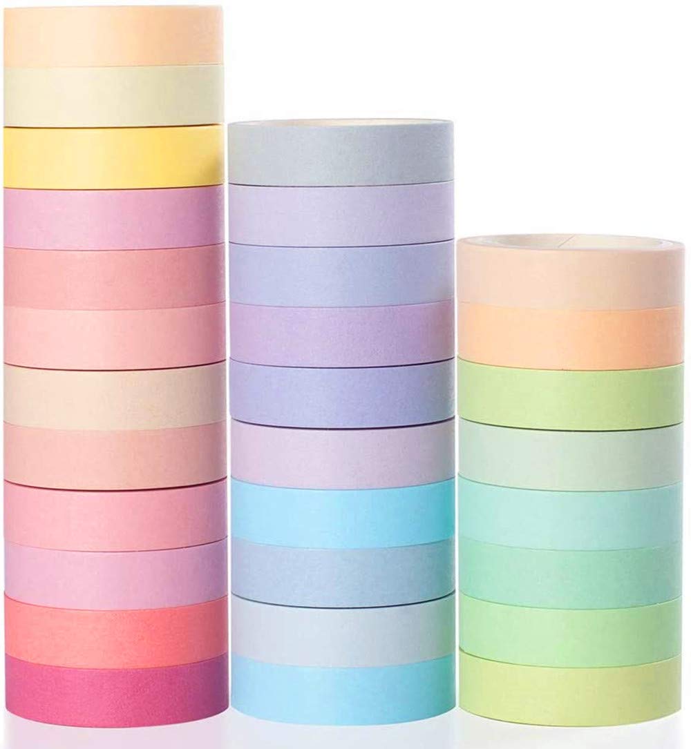 YUBX 30 Rolls Washi Tape Pastel 10mm Wide Masking Decorative Tape for DIY Crafts, Bullet Journals, Planners, Scrapbooking, Wrapping (Macaron)