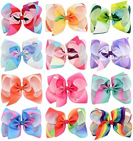 Yariew 12 Pcs Girls Hair Bows Clips 6 Inches Grosgrain Ribbon Boutique Hair Bows Alligator Clips for Baby Girls Kids Teens Toddlers Newborn Christmas Gift