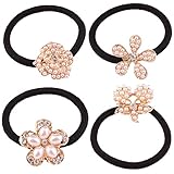2015 New From Factory Directly 4pcs Rose Full Pearl with Crystal Rhinstone Flower Five Leaves Flower Design for Baby Kids Children Girl Women Hair Accessories Elastic Tie Ponytail Holders Princess Baby Hair Rope Rubber Bands Accessories Cuhair(tm) Welcome to Retail or Wholesale