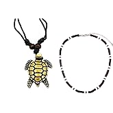 HWJQ Hawaiian Turtle Pendant Necklace Wooden Bead Tortoise Choker Necklace Bohemian Handmade Sea Turtle Pendant Necklace