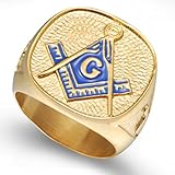 Size 7-15 Gold Plated Stainless Steel Masonic Ring Signet Mason Masters Cocktail Party Punk