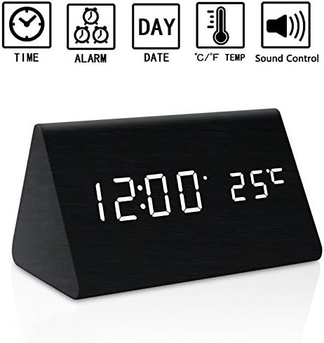 Digital Alarm Clock,Zeekoo Wooden LED Alarm Clock With Displays Time Date And Temperature, Cube USB 4AAA Battery Powered Sound Control Desk Alarm Clock for Kid,Heavy Sleepers and Home Bedrooms(Black)