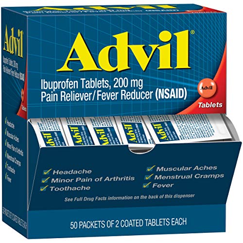 Advil (50 Packets of 2 Capsules) Pain Reliever / Fever Reducer Coated Tablet, Individually Sealed,...