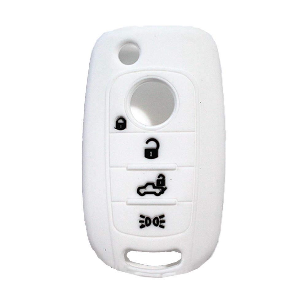 [Keyring] Silicone Key Cover for Fiat 4 Buttons Remote Control (See compatibility in pictures) Fiat 500 500X Type (White)