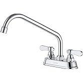 DAYONE 4" Center Commercial Bar Sink Faucet Chrome - Utility Sink Faucet 2 Handle with 10 inch 360° Swivel Spout Deck Mount for Kitchen Restaurant Sinks