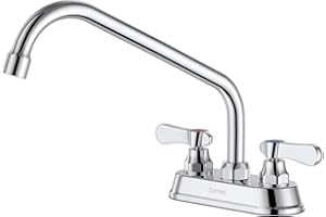 DAYONE 4" Center Commercial Bar Sink Faucet Chrome - Utility Sink Faucet 2 Handle with 10 inch 360° Swivel Spout Deck Mount for Kitchen Restaurant Sinks