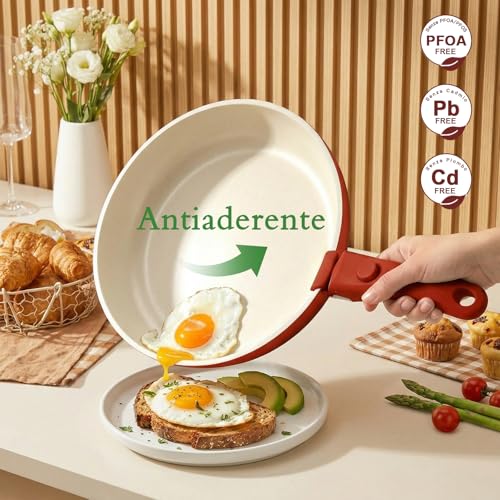 GiPP 21 Piece Non-Stick Frying Pan Set with Removable Handles, Red | Suitable for Induction, Gas,Ceramic,Electric,Aluminium,Healthy Kitchen for Motorhomes,Toxin Free,Oven/Dishwasher Compatible