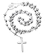 Rosary Chain Necklace with Cross Pendant Silver Stainless Steel Bead Pendants 30 Inches Charm Jewelry Perfect for Women Girls Birthday Graduation Valentines Christmas Gifts(Women )