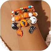 Nojess Halloween Bracelet for Women Heishi Beaded Stretch Bracelets Set Stackable Spooky Bead Surfer Stretch Bracelet Halloween Costumes Bracelet Halloween Christmas Jewelry
