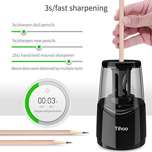 Rechargeable Electric Pencil Sharpener with Durable Helical Blade to Fast Sharpen, USB Cable Auto Stop Sharpener for No.2 & Colored 6-8mm Pencils for School Office Home (Black)