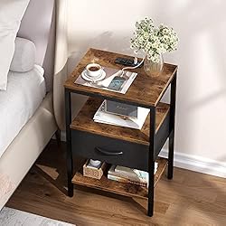 SUPERJARE Nightstand with Charging Station, Bed