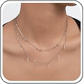 Xduargs Boho Layered Satellite Chain Necklace Choker Tiny Bar Dangle Necklace Mini Metal Bar Pendant Necklace Vintage Beaded Chain Necklace Jewelry for Women(Gold)